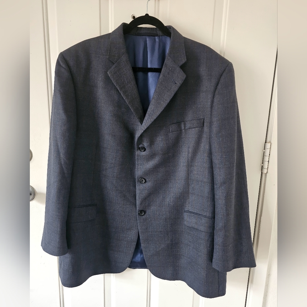 Burberry London gray-blue silk and wool‎ blend plaid blazer size 48 Regular